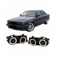 Μπροστινά Φανάρια Set Για Bmw 5 E34 88-95 / 7 E32 86-94 Angel Eyes Με Σταυρό Μαύρα H1/H1 Depo - Headlights - Xenon - Bulbs